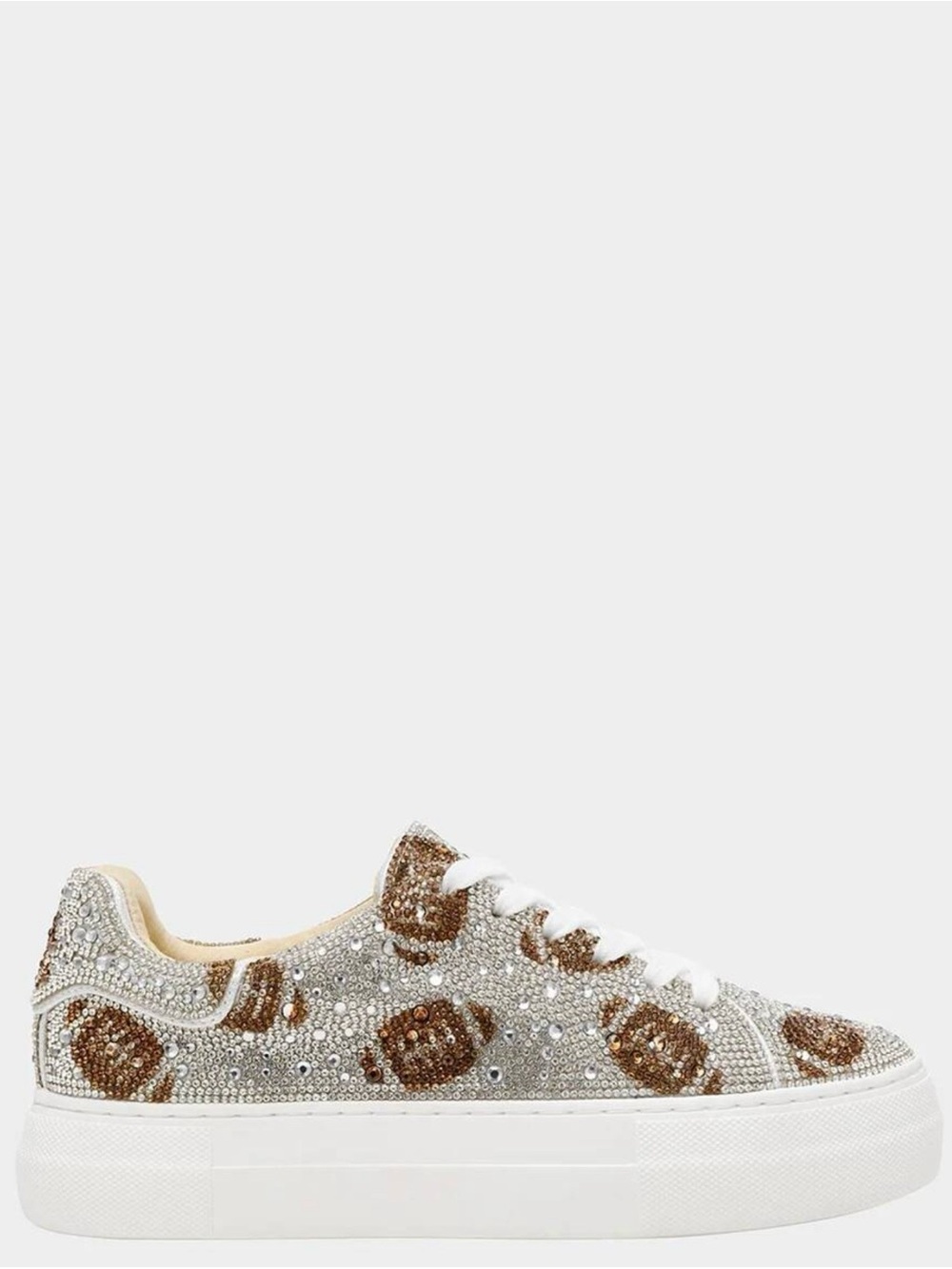 Betsey Johnson White and Brown Crystal Leopard Platform Sneakers